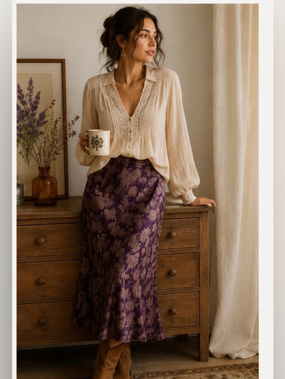 Kate Hill Plum Floral Maxi Skirt Size 8